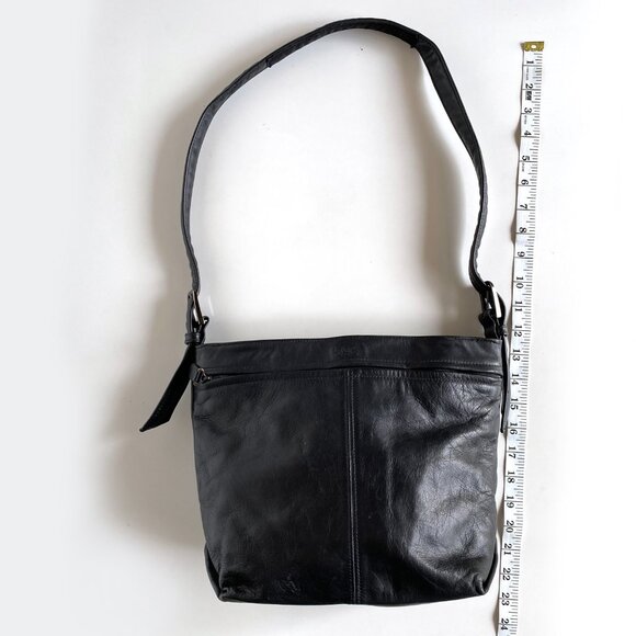 SAS Leather Bucket Handbag Shoulder Crossbody Adjustable Strap Black - Picture 11 of 16